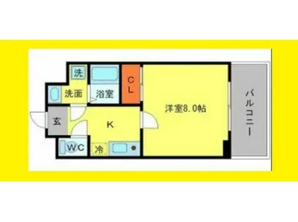 ローレル関大前(1K/1階)の間取り写真