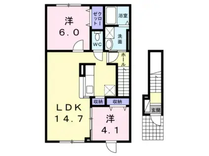 ジュネス高丘(2LDK/2階)の間取り写真