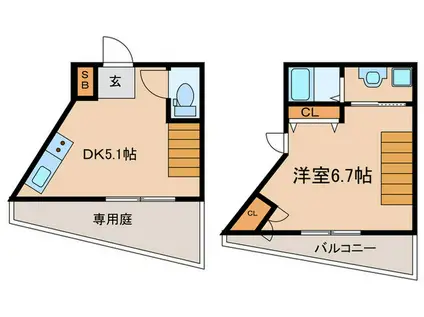 木津屋橋レジデンス(1DK/1階)の間取り写真