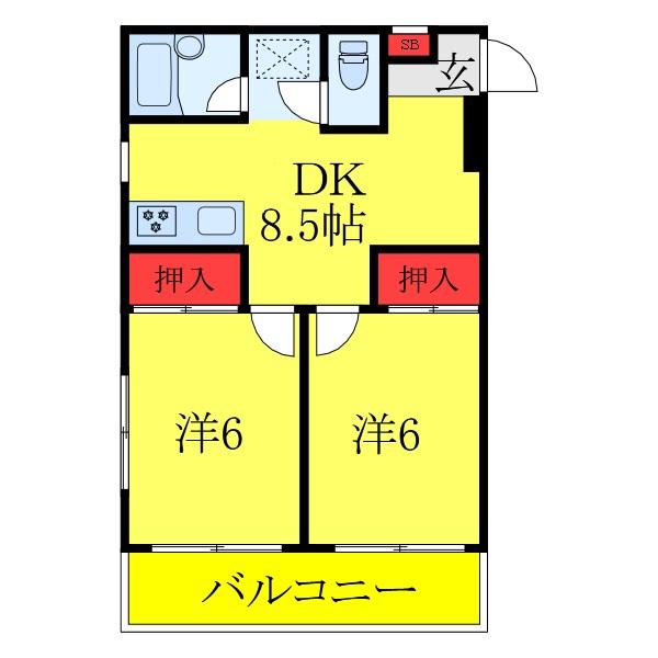 城北ハイツ(2DK/4階)の間取り写真