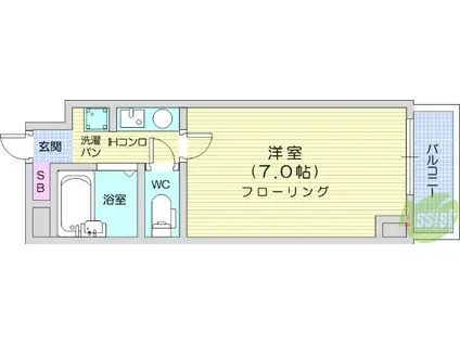 ベルシティ米ヶ袋リバース(1K/4階)の間取り写真
