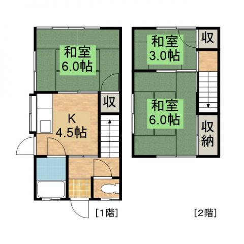 JR山陽本線 海田市駅 徒歩22分 2階建 築56年(3K/1階)の間取り写真