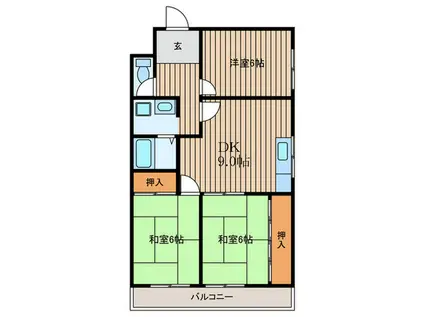 サンベ-ル高槻(3DK/4階)の間取り写真