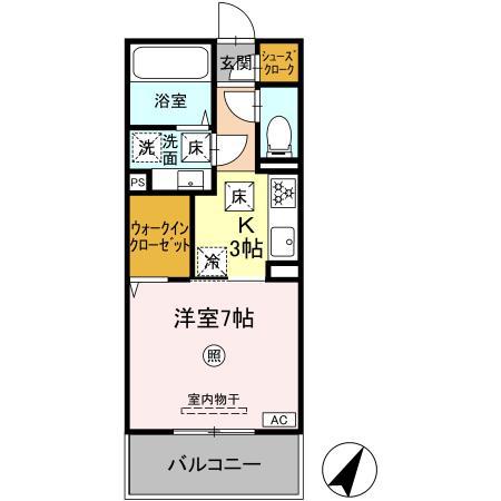 CREAS(1K/2階)の間取り写真
