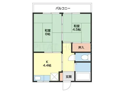 JR紀勢本線 黒江駅 徒歩32分 2階建 築39年(2K/2階)の間取り写真