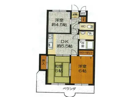 ビバリーハウス須磨壱番館(3DK/3階)の間取り写真