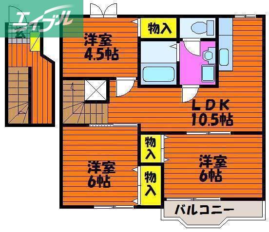 クレストール牟佐(3LDK/2階)の間取り写真