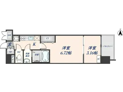 AELL OSAKA イースト(2K/15階)の間取り写真