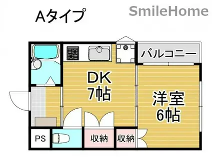 マンションハピネス(1DK/4階)の間取り写真