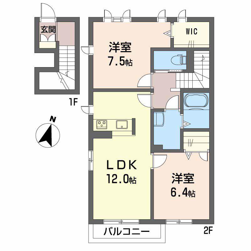 ルミエール波多見(2LDK/2階)の間取り写真