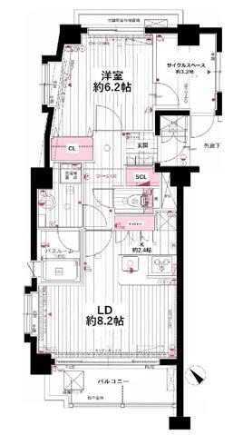 アルシオン仙川(1LDK/2階)の間取り写真