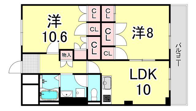 コボリクラスタ西宮北口(2LDK/5階)の間取り写真