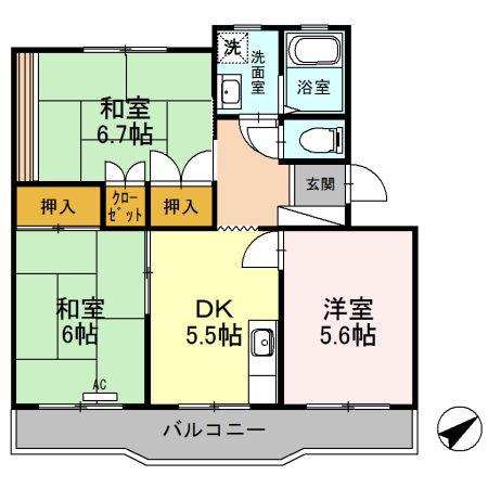 コーポラス多治米(3DK/4階)の間取り写真