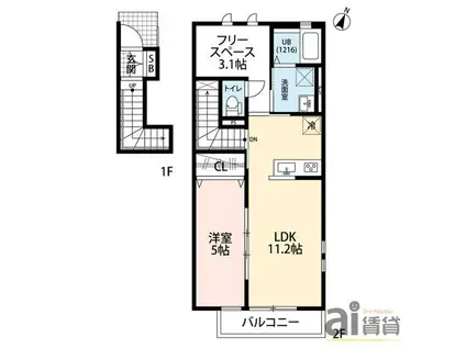 クレール 狭山(1SLDK/2階)の間取り写真