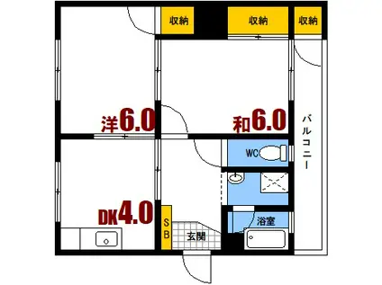 第1唯間ビル(2K/2階)の間取り写真