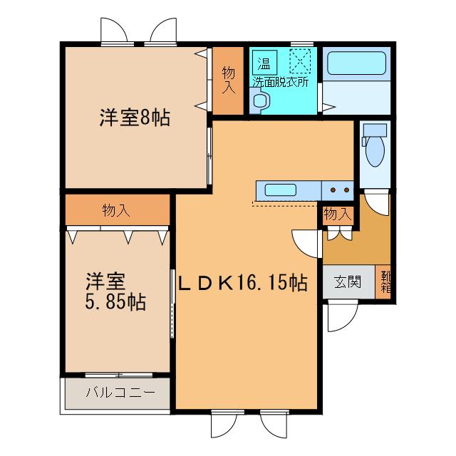 アシュトンII(2LDK/2階)の間取り写真