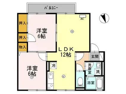 サニーハイツ田寺A(2LDK/2階)の間取り写真