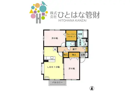 グリーンコート城南G(2LDK/2階)の間取り写真