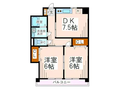 メイプルハウス(2DK/1階)の間取り写真