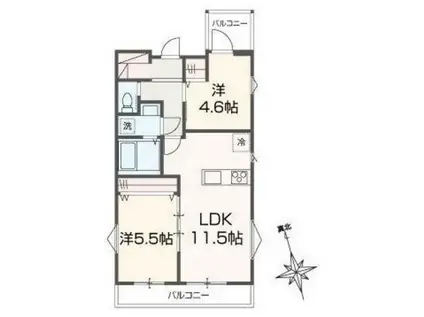 MELDIA東武練馬II(2LDK/3階)の間取り写真
