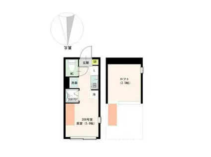 ハーモニーテラス東大泉III(ワンルーム/2階)の間取り写真