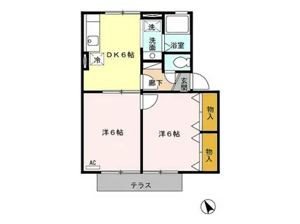 ウィルモア輝 B棟(2DK/1階)の間取り写真