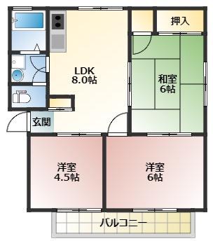 グリーンコートB(3LDK/1階)の間取り写真