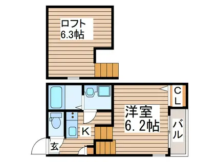 ハーモニーテラス中倉II(1K/2階)の間取り写真