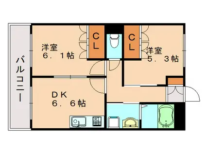 プラムグランデ(2DK/2階)の間取り写真