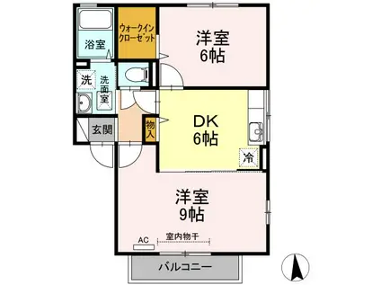 セントラルスクエア S棟(2DK/2階)の間取り写真