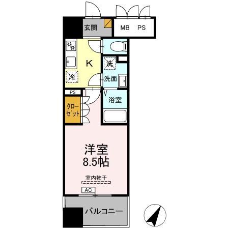 D-ROOM千葉中央(1K/5階)の間取り写真
