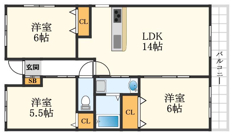 アムールカセイ(3LDK/1階)の間取り写真