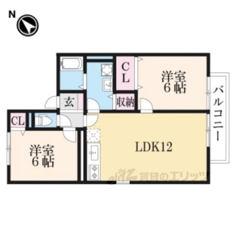 リヴェール吉条2(2LDK/2階)の間取り写真