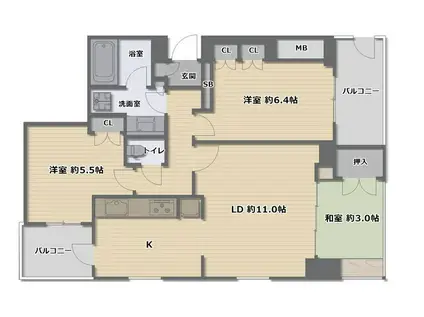 サンクタスタワー心斎橋ミラノグランデ(2LDK/23階)の間取り写真