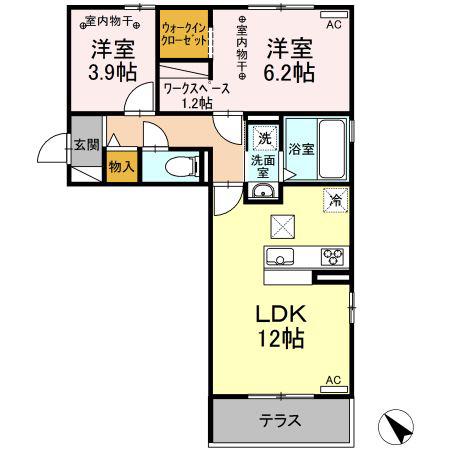 ヴィラ ウィステリア(2LDK/1階)の間取り写真