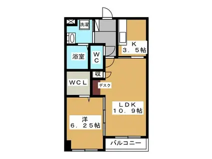 サン・フローラ南俣(1LDK/2階)の間取り写真