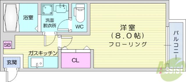 クレフラスト原ノ町(1K/1階)の間取り写真