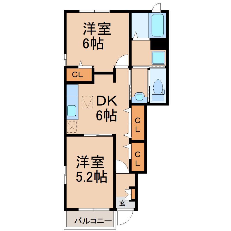 レバンテA(2DK/1階)の間取り写真
