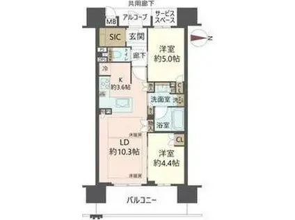 ジオ阿倍野松崎町グランフィール(2LDK/3階)の間取り写真