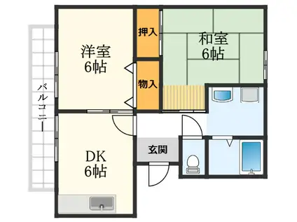 レジデンスセレニティーB棟(2DK/1階)の間取り写真