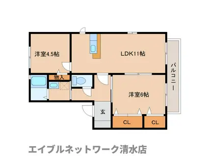 フェニックスグレートフォールB(2LDK/1階)の間取り写真