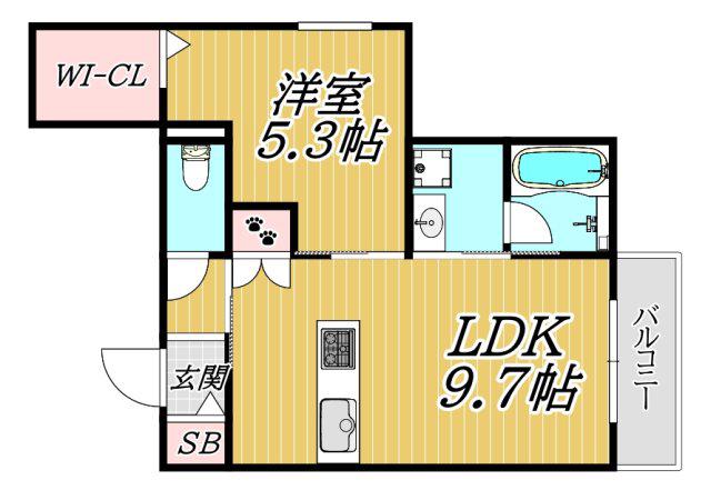 西宮市門前町へーベルメゾン(1LDK/2階)の間取り写真