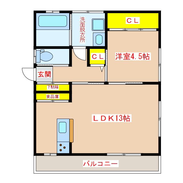 コーポサカエ12(1LDK/1階)の間取り写真