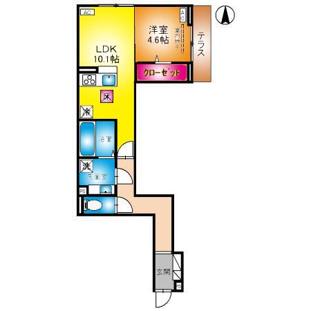 Dアヴァンス高富A棟(1LDK/1階)の間取り写真