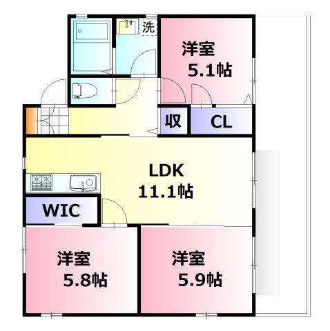 メイプル仁保南(3LDK/1階)の間取り写真
