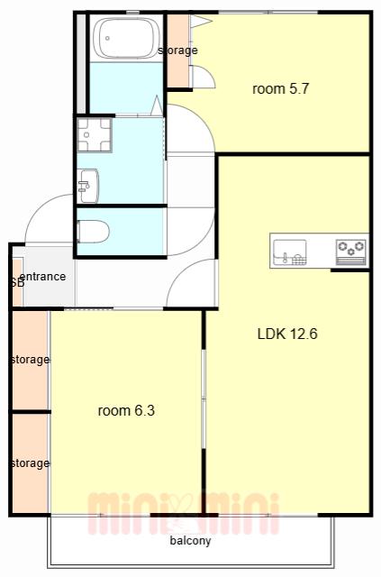 サンシャイン呉地 B棟(2LDK/2階)の間取り写真