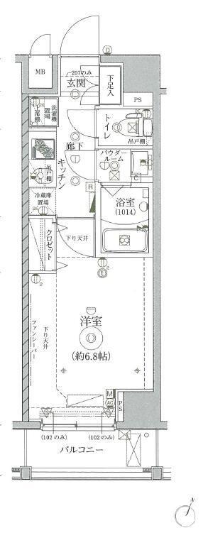 クレイシア戸越公園(1K/1階)の間取り写真