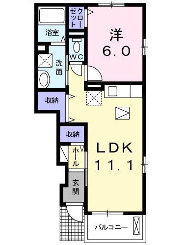 エステート上口(1LDK/1階)の間取り写真