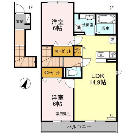 グランヴェール・IIA(2LDK/2階)の間取り写真