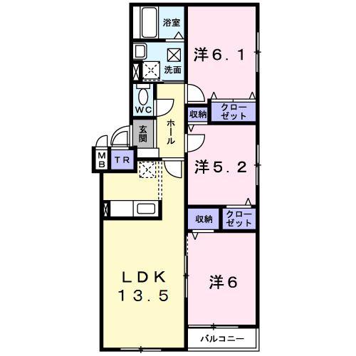 CASA DEL MAR(3LDK/1階)の間取り写真